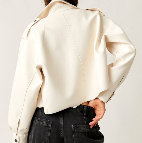 NWT Free People Alexis Vegan Leather Jacket white medium - Picture 6 of 14
